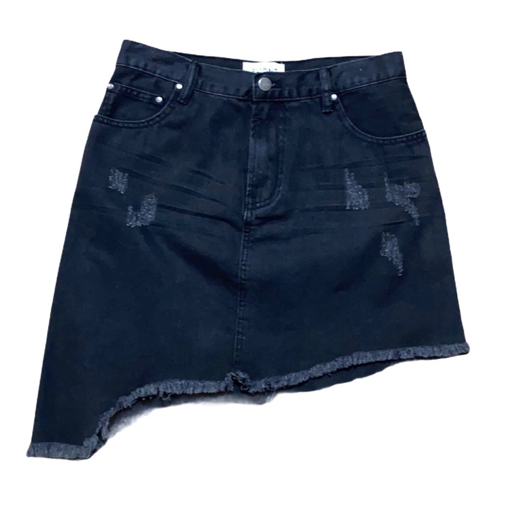 Black Distressed Asymmetrical Mini Skirt 29